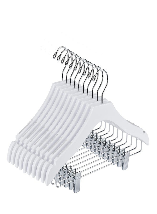 Quality Hangers Quality 14.5" White Wooden Petite Kids Skirt Pant Hanger Luxury Design with Robber Grips Chrome Swivel Hook Medium Elementary Size - Image 1